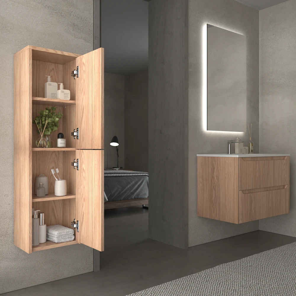 Mueble de baño suspendido 2 cajones TOSCANA con lavabo porcelana acabado CEMBRANO - Imagen 2