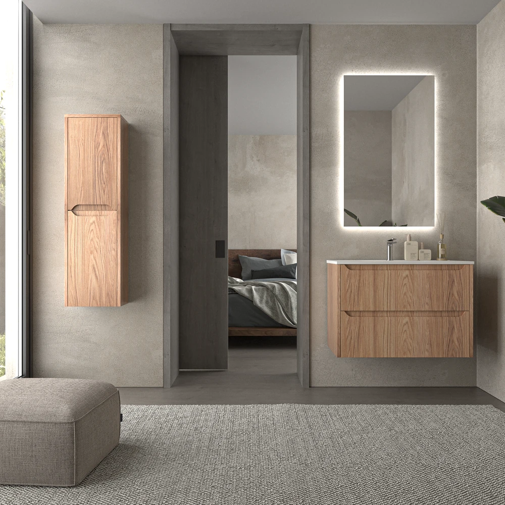 Mueble de baño suspendido 2 cajones TOSCANA con lavabo porcelana acabado CEMBRANO - Imagen 7