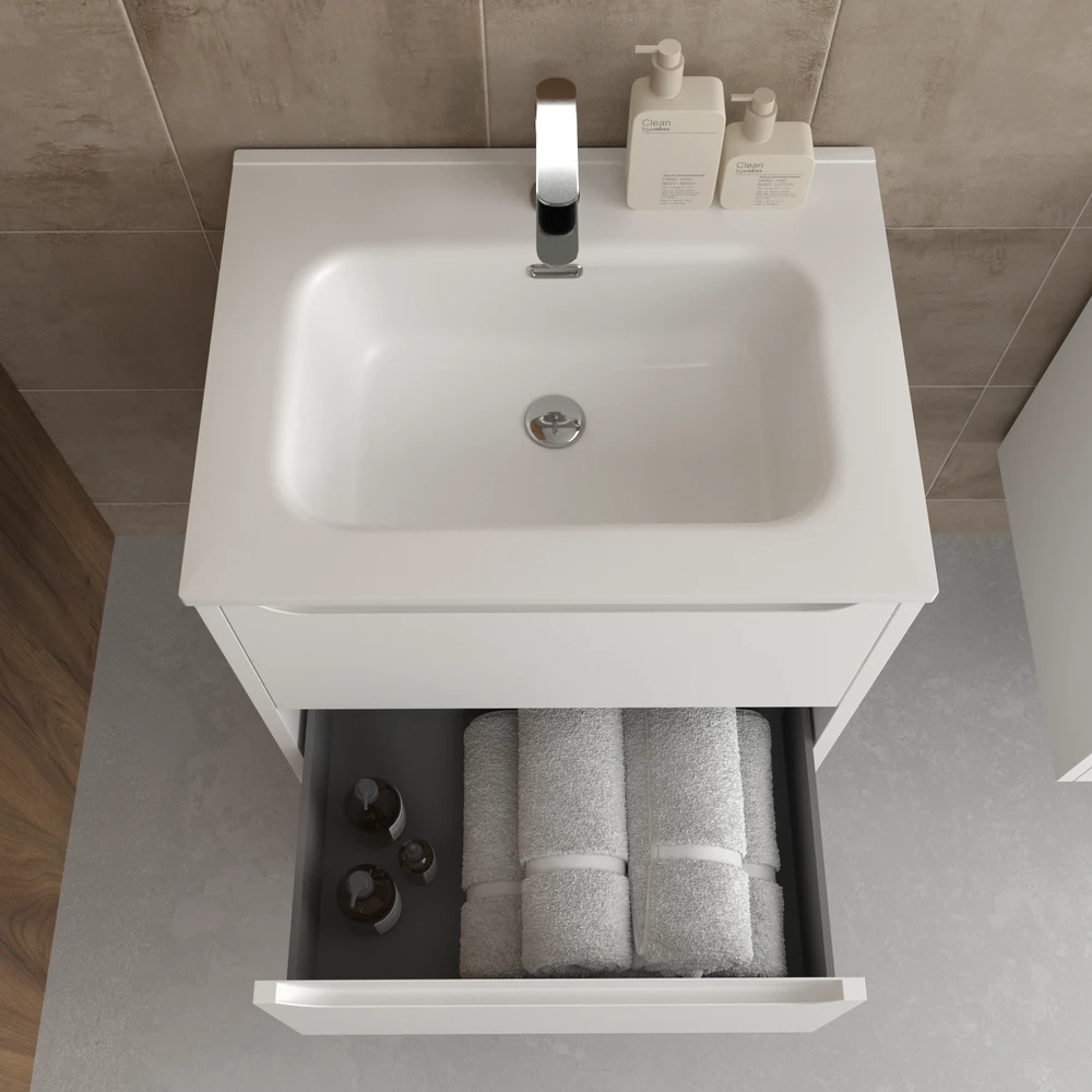 Mueble de baño suspendido 2 cajones TOSCANA con lavabo porcelana acabado BLANCO - Imagen 2