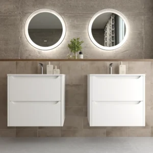 Mueble de baño suspendido 2 cajones TOSCANA con lavabo porcelana acabado BLANCO