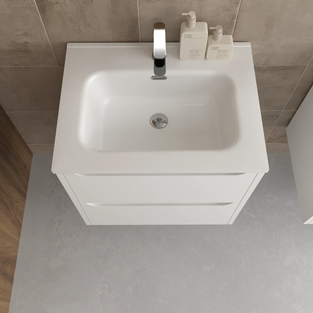 Mueble de baño suspendido 2 cajones TOSCANA con lavabo porcelana acabado BLANCO - Imagen 3