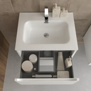 Mueble de baño suspendido 2 cajones TOSCANA con lavabo porcelana acabado BLANCO