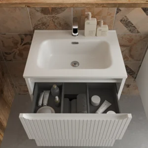 Mueble de baño suspendido 2 cajones TOSCANA con lavabo porcelana acabado squadratto BLANCO