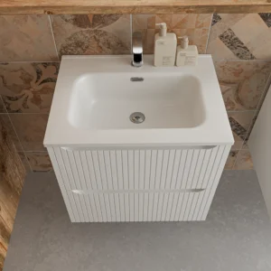 Mueble de baño suspendido 2 cajones TOSCANA con lavabo porcelana acabado squadratto BLANCO