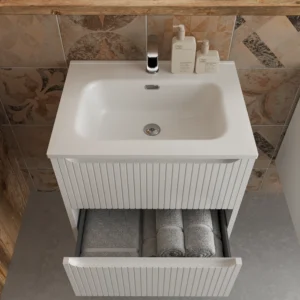 Mueble de baño suspendido 2 cajones TOSCANA con lavabo porcelana acabado squadratto BLANCO