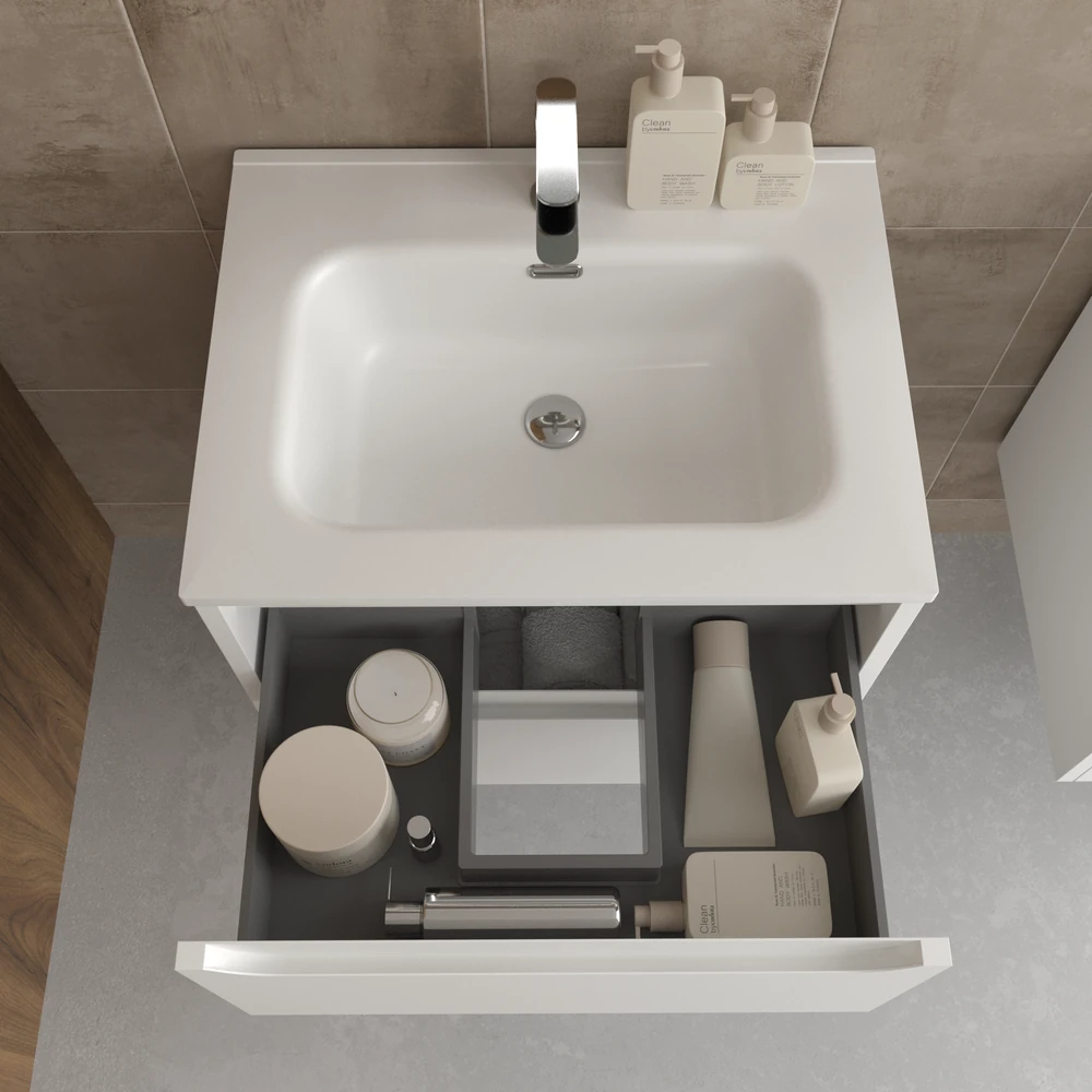 Mueble de baño suspendido 2 cajones TOSCANA con lavabo porcelana acabado BLANCO - Imagen 4