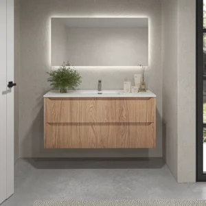 Mueble de baño suspendido 2 cajones TOSCANA con lavabo porcelana acabado CEMBRANO