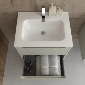 Mueble de baño suspendido 2 cajones TOSCANA con lavabo porcelana acabado GRIS SEDA