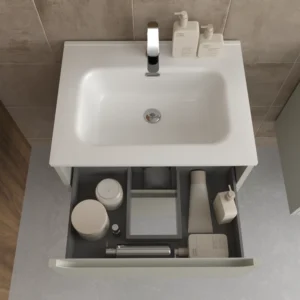 Mueble de baño suspendido 2 cajones TOSCANA con lavabo porcelana acabado GRIS SEDA