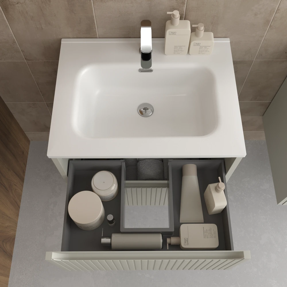 Mueble de baño suspendido 2 cajones TOSCANA con lavabo porcelana acabado squadratto GRIS SEDA - Imagen 3