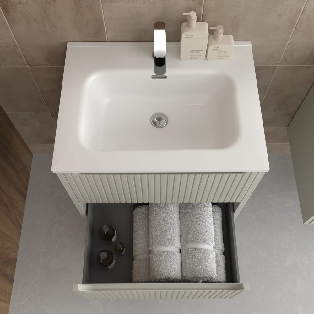 Mueble de baño suspendido 2 cajones TOSCANA con lavabo porcelana acabado squadratto GRIS SEDA - Imagen 2