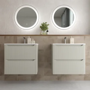Mueble de baño suspendido 2 cajones TOSCANA con lavabo porcelana acabado squadratto GRIS SEDA