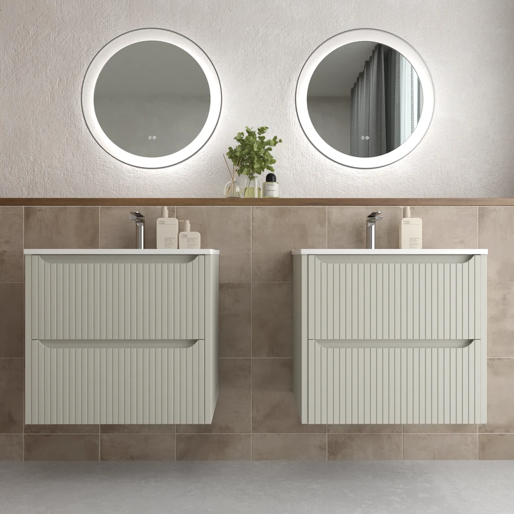 Mueble de baño suspendido 2 cajones TOSCANA con lavabo porcelana acabado squadratto GRIS SEDA