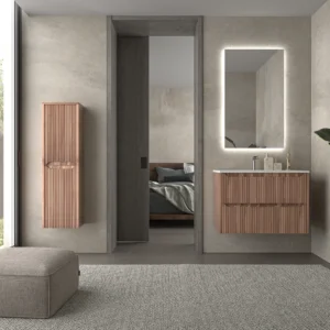 Mueble de baño suspendido 2 cajones TOSCANA con lavabo porcelana acabado millerigue OLIVO