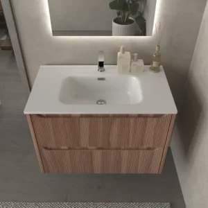 Mueble de baño suspendido 2 cajones TOSCANA con lavabo porcelana acabado millerigue OLIVO