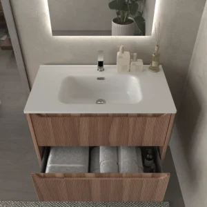 Mueble de baño suspendido 2 cajones TOSCANA con lavabo porcelana acabado millerigue OLIVO