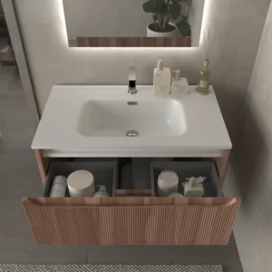 Mueble de baño suspendido 2 cajones TOSCANA con lavabo porcelana acabado millerigue OLIVO