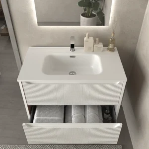Mueble de baño suspendido 2 cajones TOSCANA con lavabo porcelana acabado millerigue BLANCO