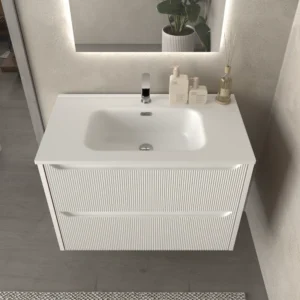 Mueble de baño suspendido 2 cajones TOSCANA con lavabo porcelana acabado millerigue BLANCO