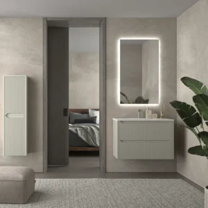 Mueble de baño suspendido 2 cajones TOSCANA con lavabo porcelana acabado millerigue GRIS SEDA