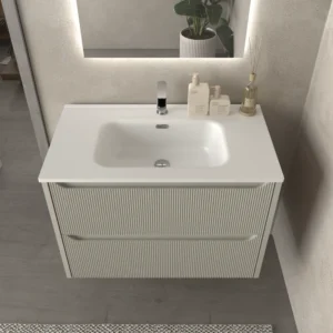 Mueble de baño suspendido 2 cajones TOSCANA con lavabo porcelana acabado millerigue GRIS SEDA