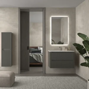 Mueble de baño suspendido 2 cajones TOSCANA con lavabo porcelana acabado millerigue TOPO