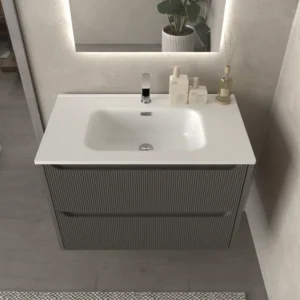 Mueble de baño suspendido 2 cajones TOSCANA con lavabo porcelana acabado millerigue TOPO