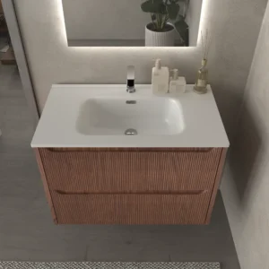 Mueble de baño suspendido 2 cajones TOSCANA con lavabo porcelana acabado millerigue ABEDUL