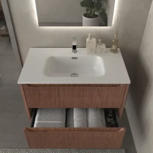 Mueble de baño suspendido 2 cajones TOSCANA con lavabo porcelana acabado millerigue ABEDUL