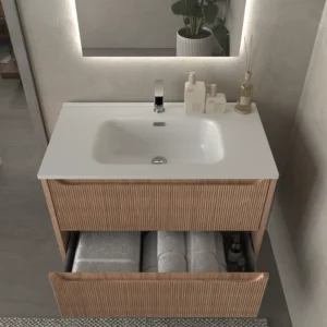 Mueble de baño suspendido 2 cajones TOSCANA con lavabo porcelana acabado millerigue CEMBRANO