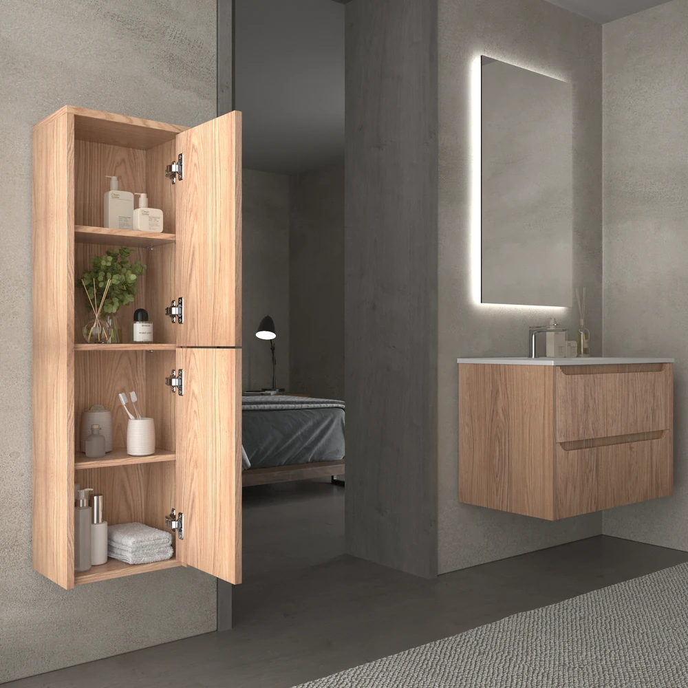 Mueble de baño suspendido 2 cajones TOSCANA con lavabo porcelana acabado millerigue CEMBRANO - Imagen 3