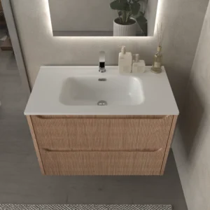 Mueble de baño suspendido 2 cajones TOSCANA con lavabo porcelana acabado millerigue CEMBRANO