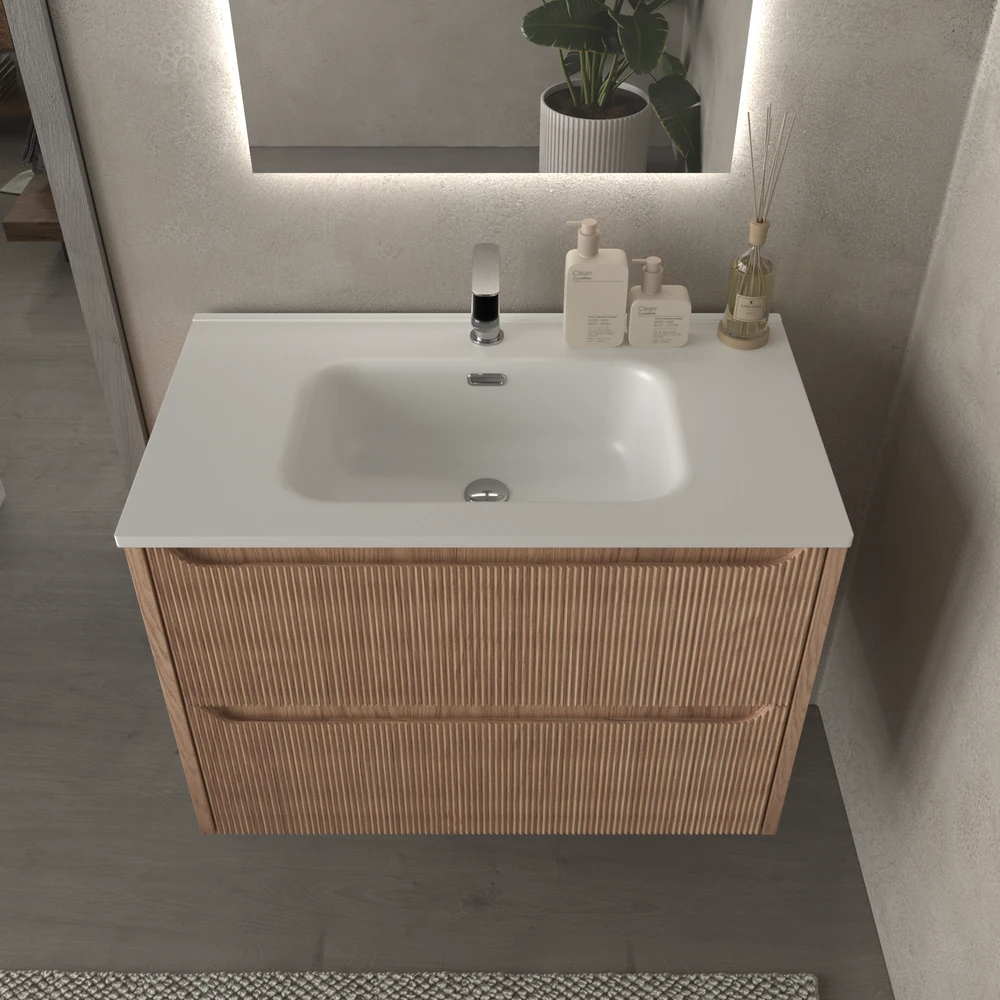 Mueble de baño suspendido 2 cajones TOSCANA con lavabo porcelana acabado millerigue CEMBRANO - Imagen 2