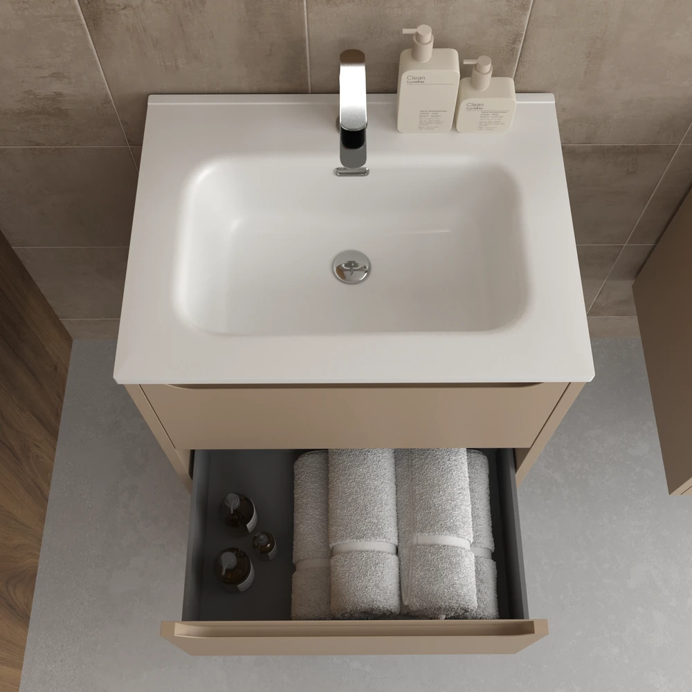 Mueble de baño suspendido 2 cajones TOSCANA con lavabo porcelana acabado MOKA - Imagen 4