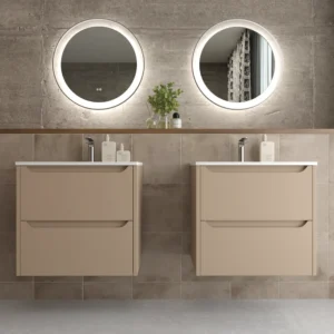 Mueble de baño suspendido 2 cajones TOSCANA con lavabo porcelana acabado MOKA