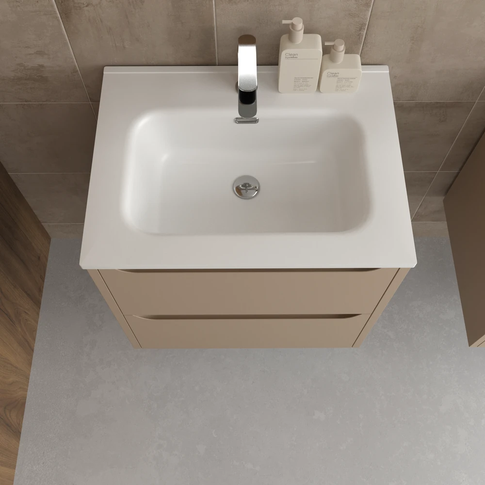 Mueble de baño suspendido 2 cajones TOSCANA con lavabo porcelana acabado MOKA - Imagen 3