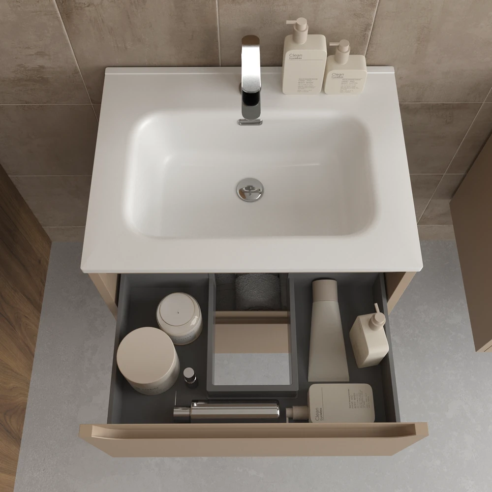 Mueble de baño suspendido 2 cajones TOSCANA con lavabo porcelana acabado MOKA - Imagen 2