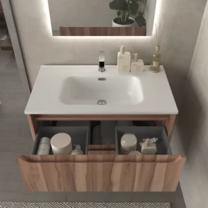 Mueble de baño suspendido 2 cajones TOSCANA con lavabo porcelana acabado OLIVO
