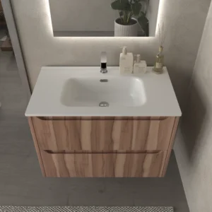 Mueble de baño suspendido 2 cajones TOSCANA con lavabo porcelana acabado OLIVO