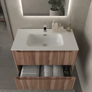 Mueble de baño suspendido 2 cajones TOSCANA con lavabo porcelana acabado OLIVO