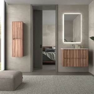 Mueble de baño suspendido 2 cajones TOSCANA con lavabo porcelana acabado OLIVO