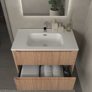 Mueble de baño suspendido 2 cajones TOSCANA con lavabo porcelana acabado squadratto CEMBRANO