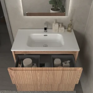 Mueble de baño suspendido 2 cajones TOSCANA con lavabo porcelana acabado squadratto CEMBRANO