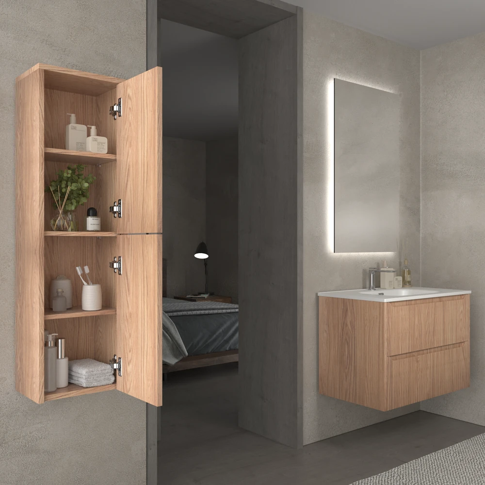 Mueble de baño suspendido 2 cajones TOSCANA con lavabo porcelana acabado squadratto CEMBRANO - Imagen 3
