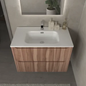 Mueble de baño suspendido 2 cajones TOSCANA con lavabo porcelana acabado squadratto OLIVO