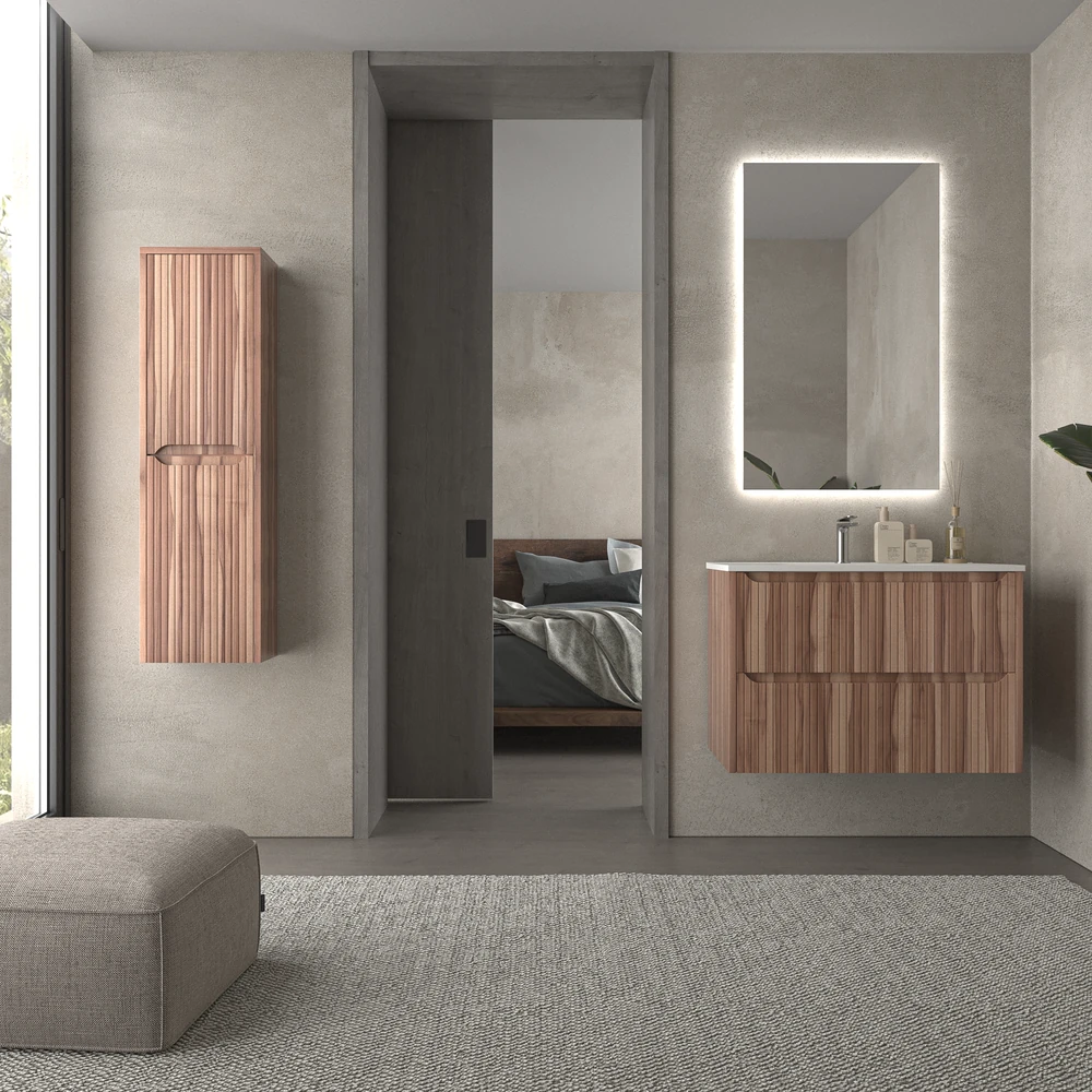 Mueble de baño suspendido 2 cajones TOSCANA con lavabo porcelana acabado squadratto OLIVO - Imagen 7