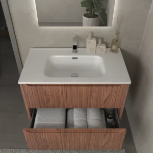 Mueble de baño suspendido 2 cajones TOSCANA con lavabo porcelana acabado squadratto ABEDUL