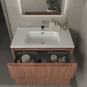 Mueble de baño suspendido 2 cajones TOSCANA con lavabo porcelana acabado squadratto ABEDUL
