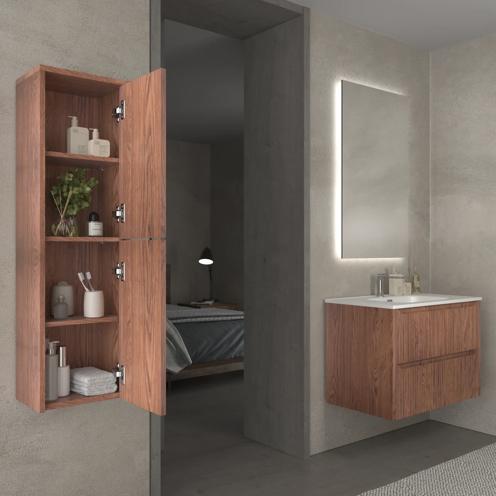 Mueble de baño suspendido 2 cajones TOSCANA con lavabo porcelana acabado squadratto ABEDUL - Imagen 3