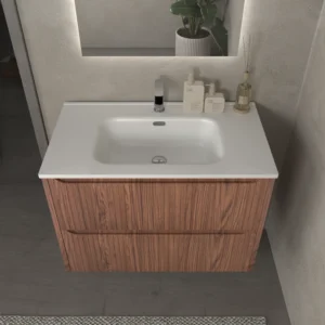 Mueble de baño suspendido 2 cajones TOSCANA con lavabo porcelana acabado squadratto ABEDUL